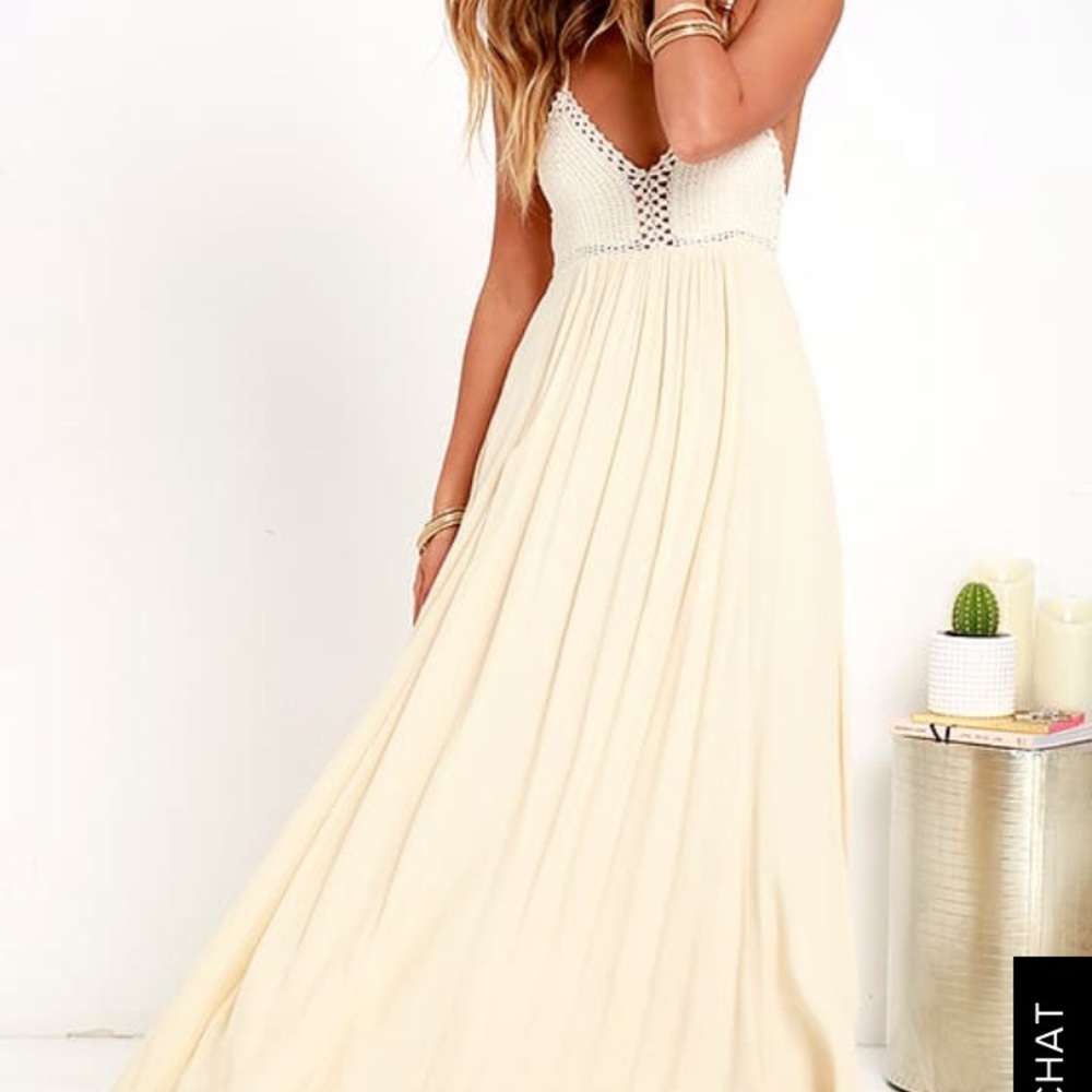LuLus Hippie Chic Cream Maxi Dress
